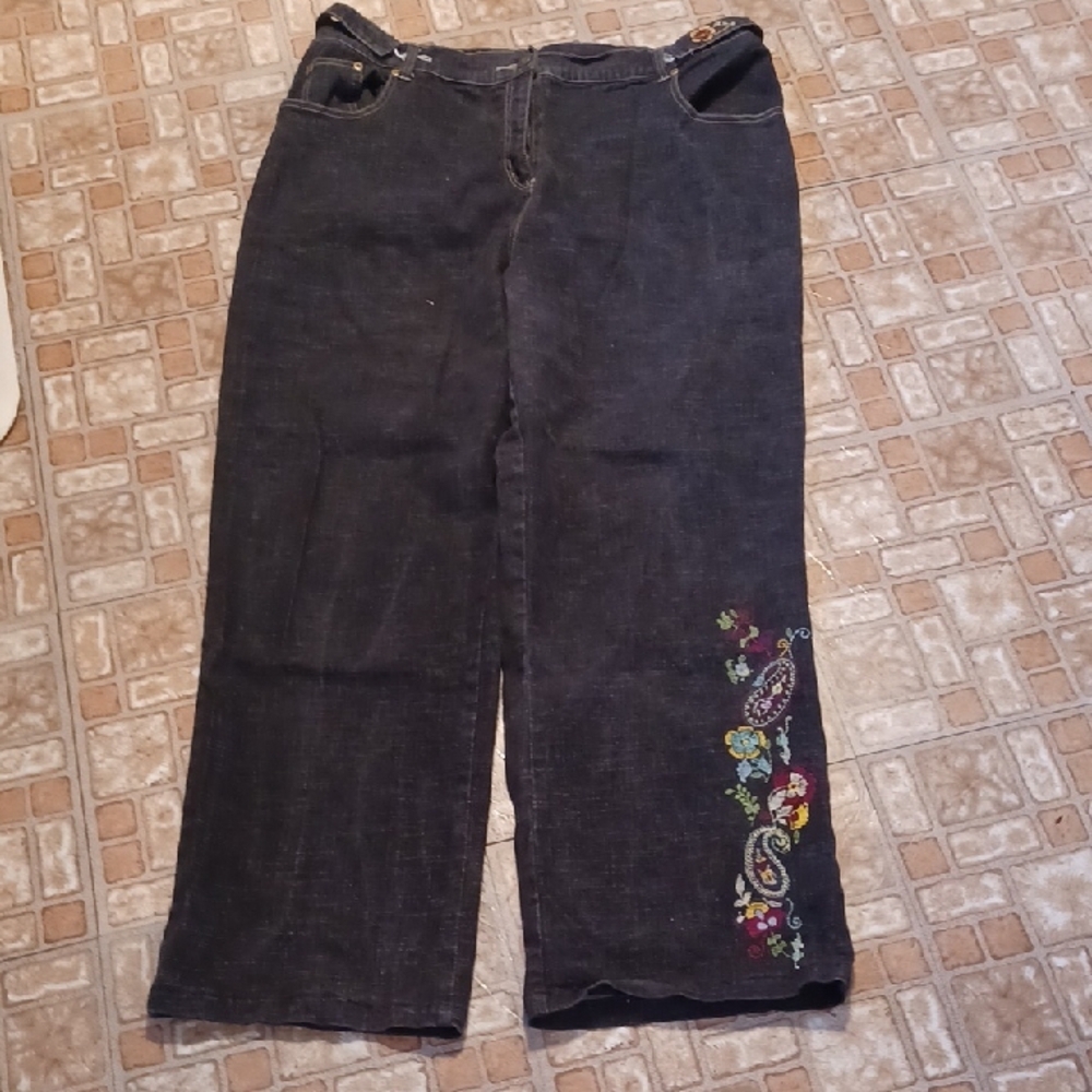 Women's Black Embroidered Jeans Denim &Co. Size Xlarge